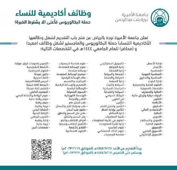 جامعة الأميرة نورة وظائف إدارية 2023 ، جامعة الأميرة نورة وظائف أكاديمية 1444 لغير السعوديين